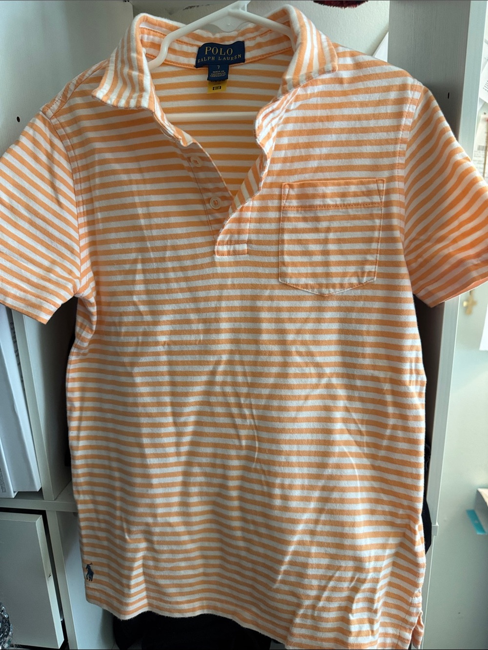 Polo by Ralph Lauren Orange & White Striped Short-Sleeve Polo